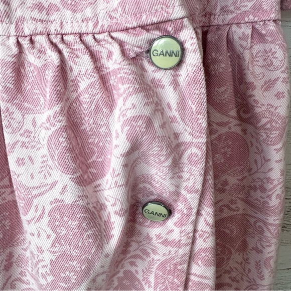 GANNI Denim Paisley Floral Boho Oversized Mini Wrap Dress 12 Pink XL (44) - Picture 11 of 16